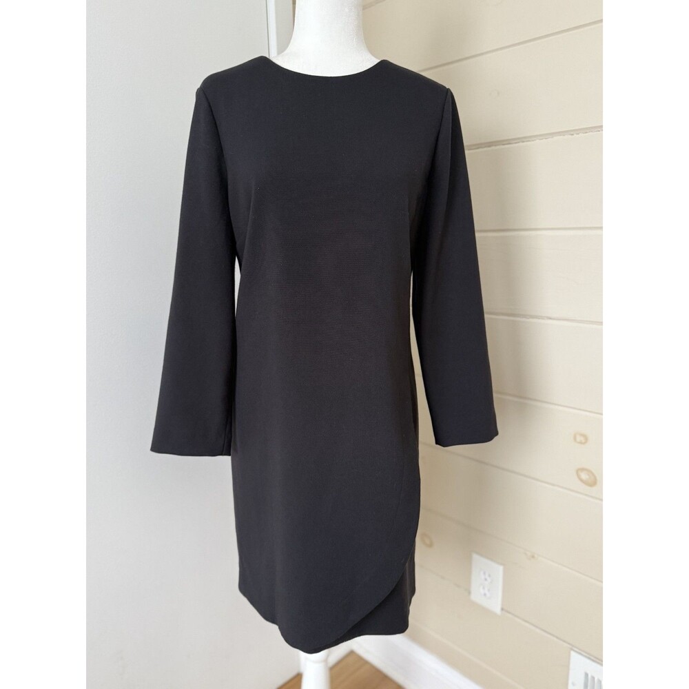 J.CREW Overlapped Long Sleeve Shift Dress Black 12 Office Siren Capsule